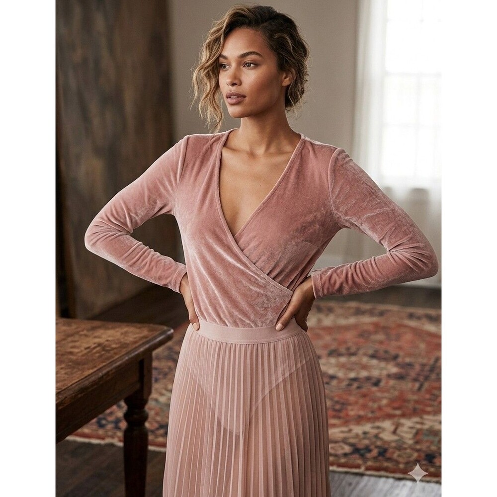 MADEWELL‎ Blush Velvet Wrap Bodysuit XS Stretch
